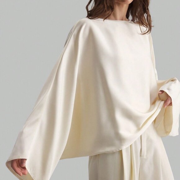 Tops - Apricot Casual Women's satin-like loose fitted blouse